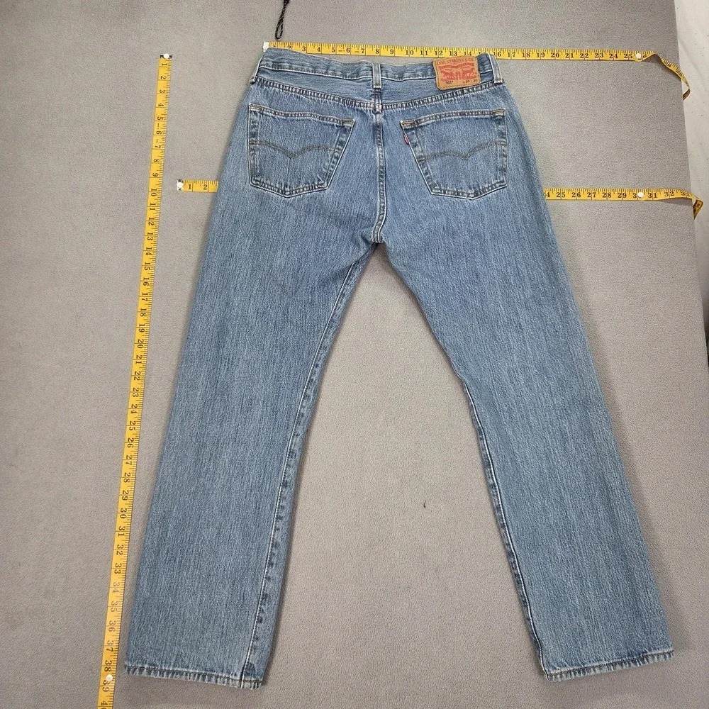 Levis 501 Jeans Mens‎ Light Wash Blue Straight Button Fly Faded Denim Fits 30x27
